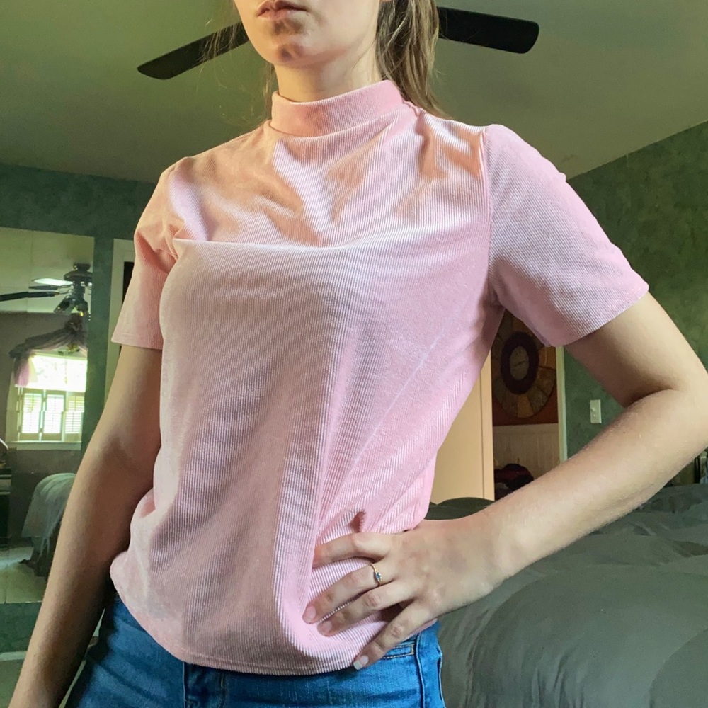 Pink Mock-neck T Shirt